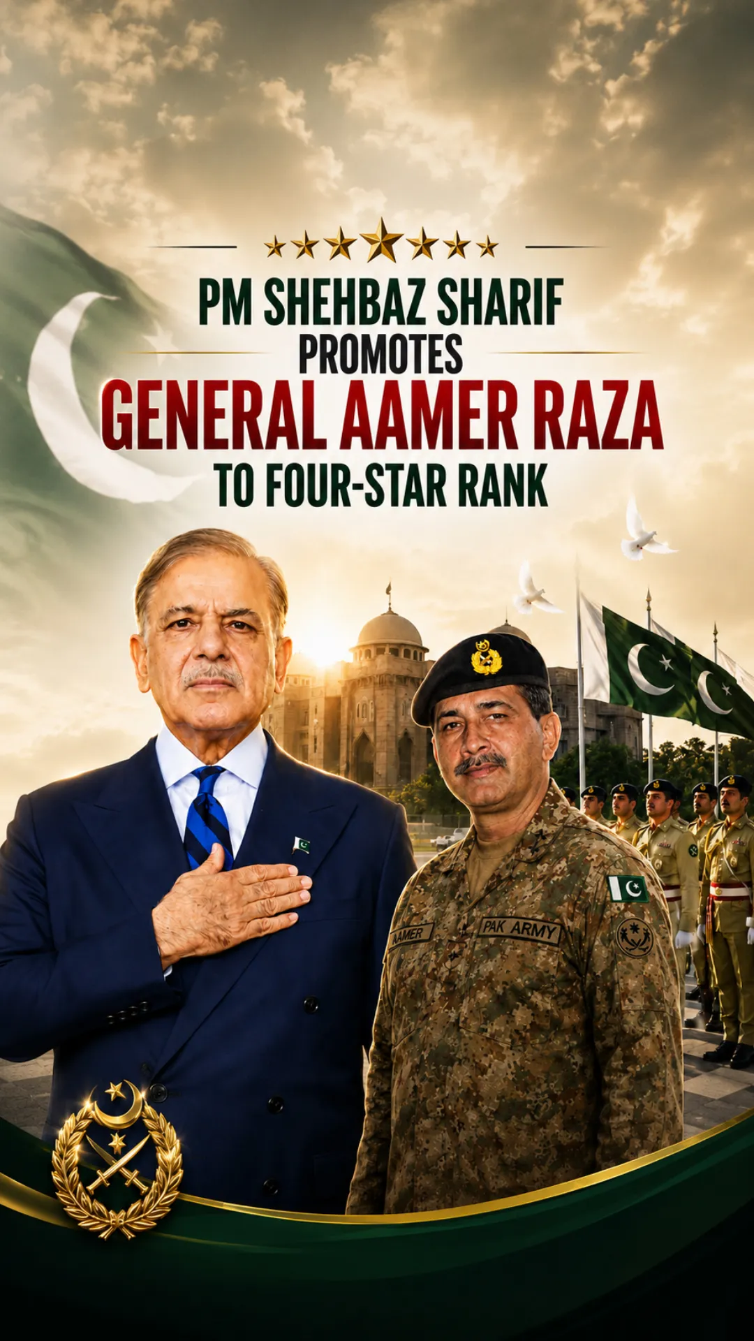 PM Shehbaz Sharif Promotes General Aamer Raza to Four-Star Rank