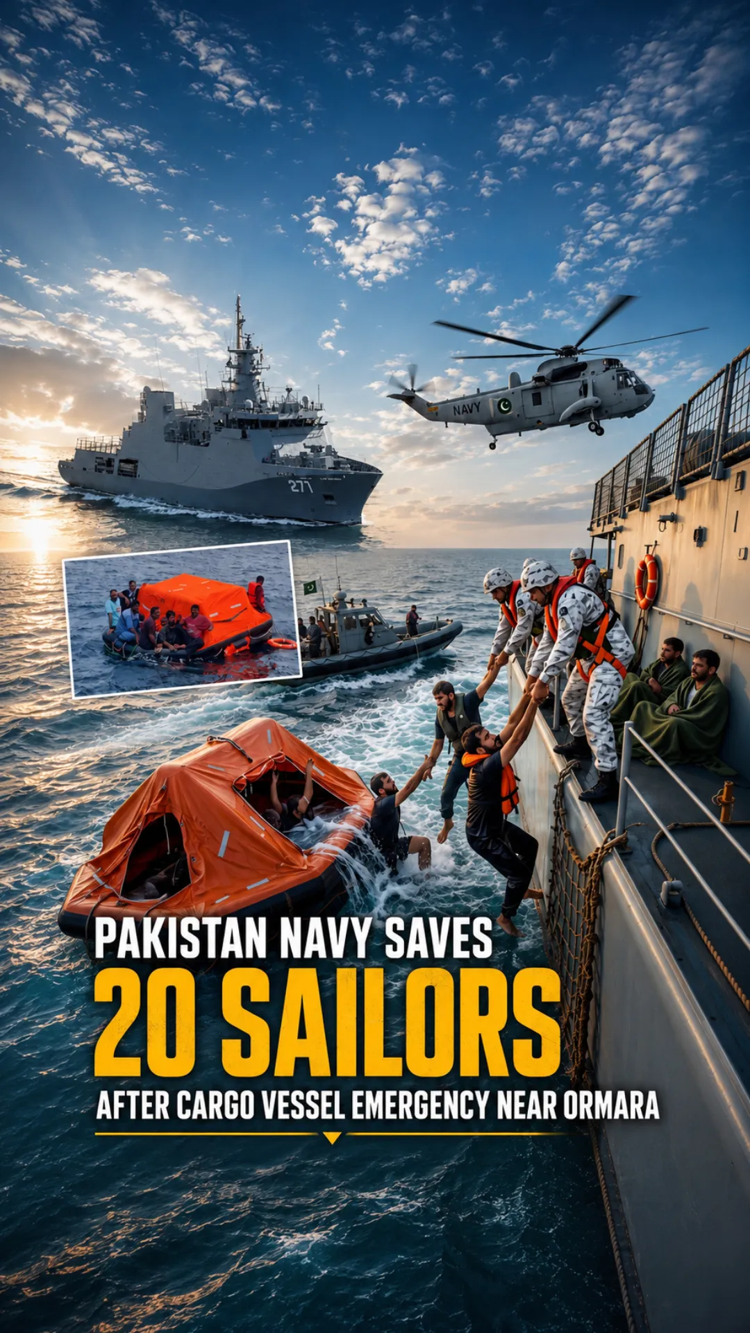 Pakistan Navy Saves 20 Sailors After Cargo Vessel Emergency Near Ormara