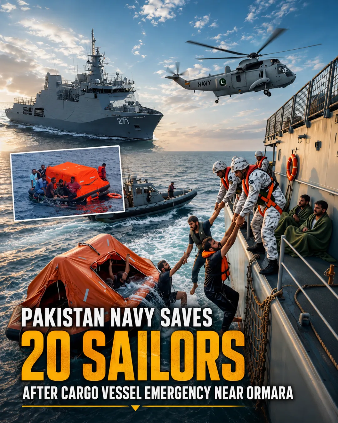 Pakistan Navy Saves 20 Sailors After Cargo Vessel Emergency Near Ormara