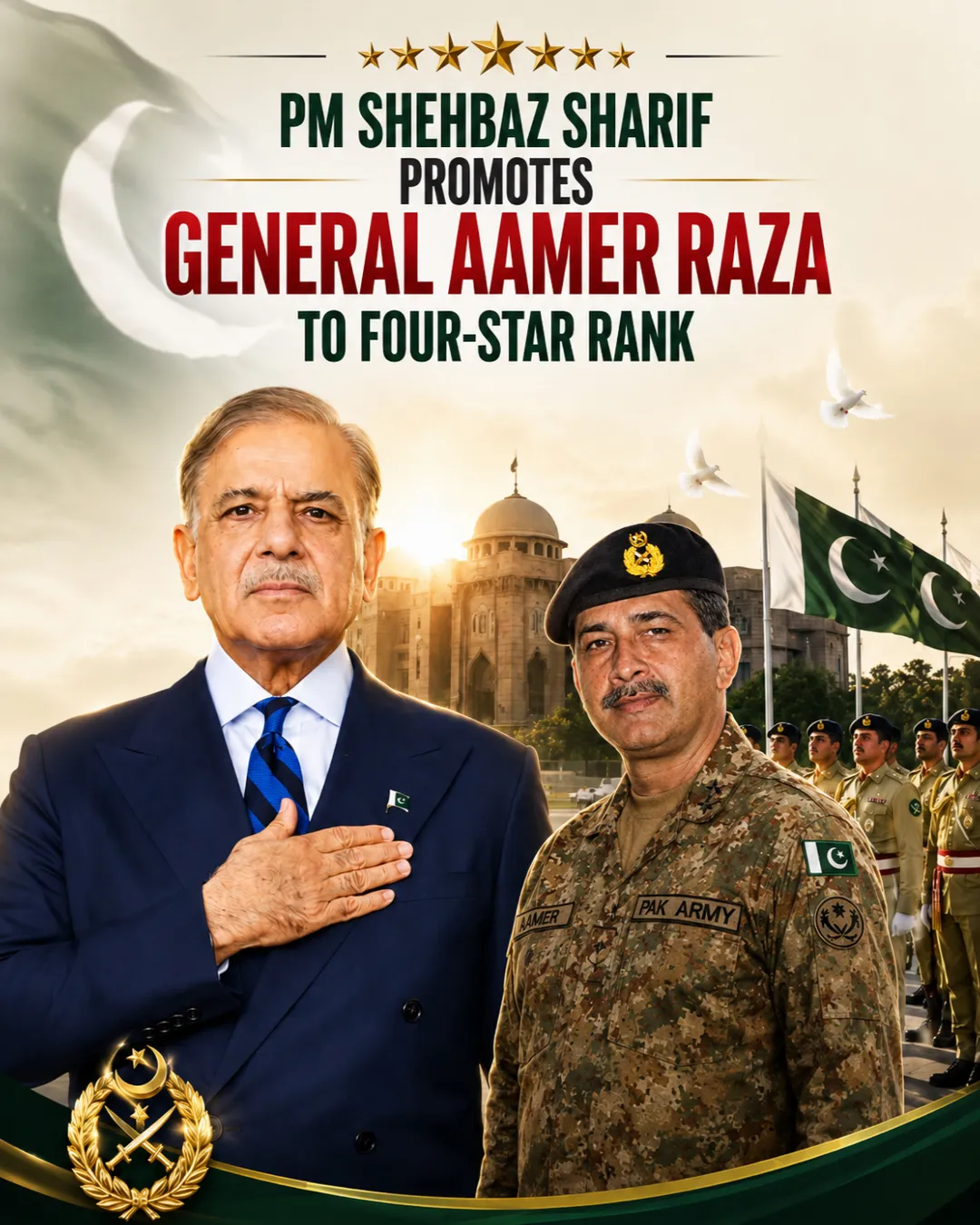 PM Shehbaz Sharif Promotes General Aamer Raza to Four-Star Rank
