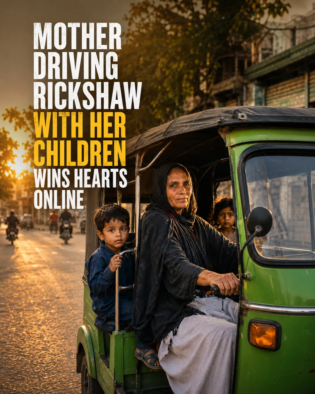 Mother Driving Rickshaw With Her Children Wins Hearts Online