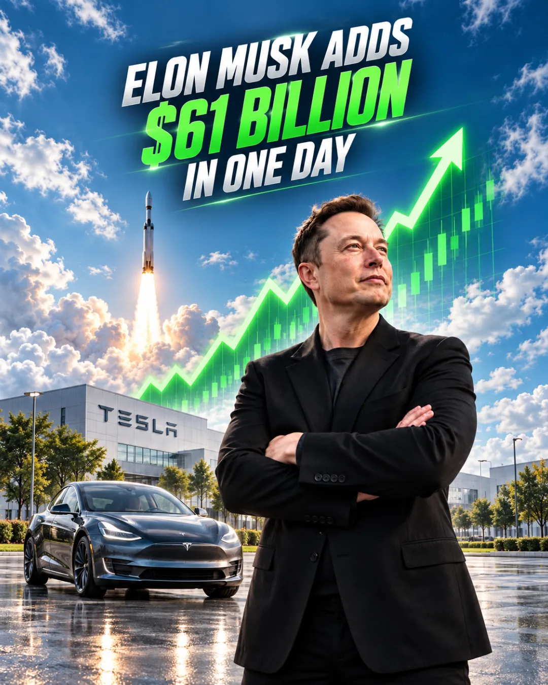 Elon Musk Adds $61 Billion In One Day